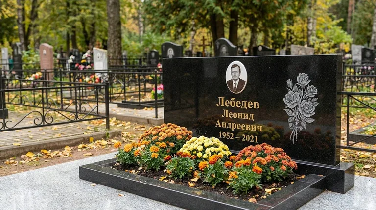 Памятник с гравировкой роз — выполненная работа «Лебедев» в Оренбурге