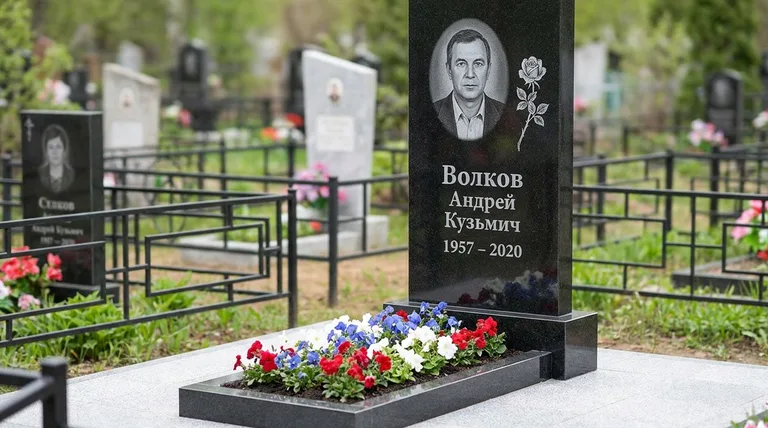 Памятник с гравировкой роз — выполненная работа «Волков» в Оренбурге