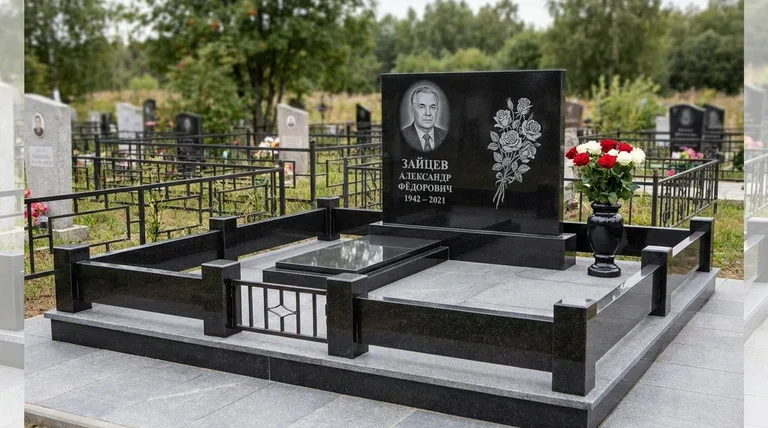Памятник с гравировкой роз — выполненная работа «Зайцев» в Оренбурге