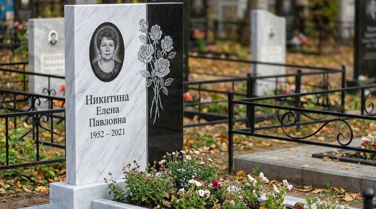 Памятник с гравировкой роз — выполненная работа «Никитина» в Оренбурге