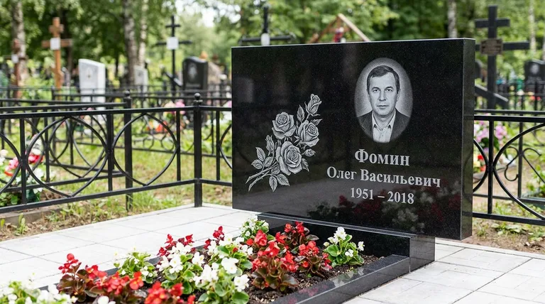 Памятник с гравировкой роз — выполненная работа «Фомин» в Оренбурге