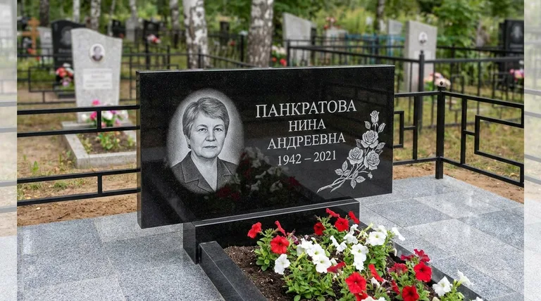 Памятник с гравировкой роз — выполненная работа «Панкратова» в Оренбурге