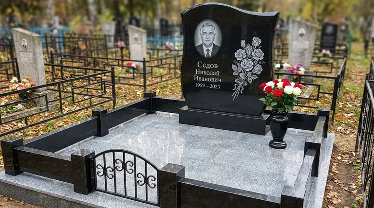 Памятник с гравировкой роз — выполненная работа «Седов» в Оренбурге