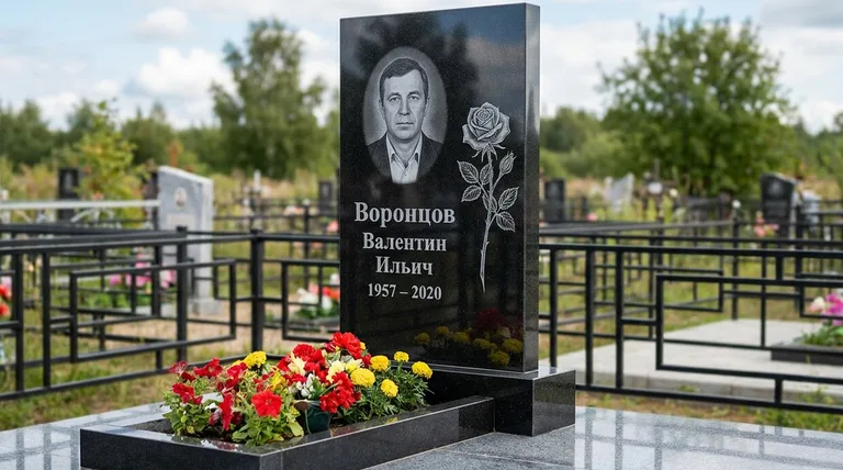 Памятник с гравировкой роз — выполненная работа «Воронцов» в Оренбурге