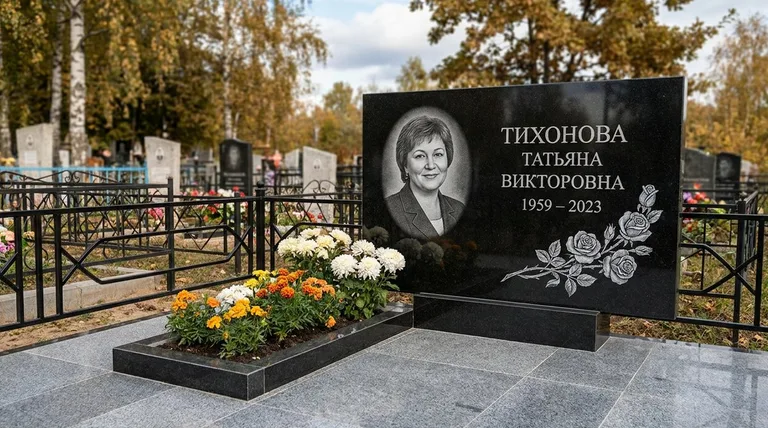 Памятник с гравировкой роз — выполненная работа «Тихонова» в Оренбурге