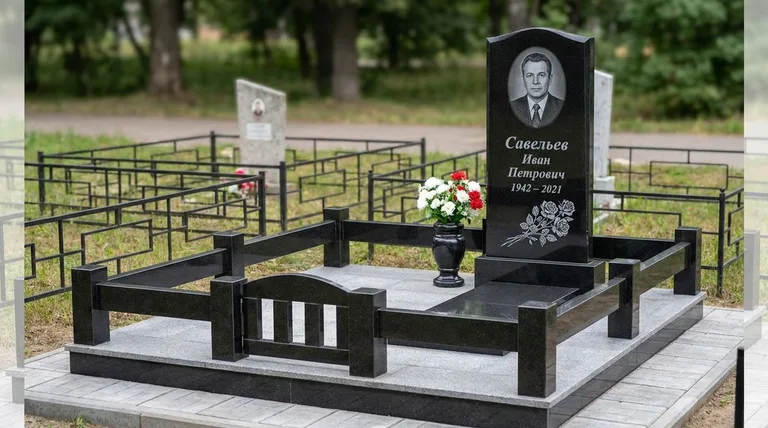 Памятник с гравировкой роз — выполненная работа «Савельев» в Оренбурге