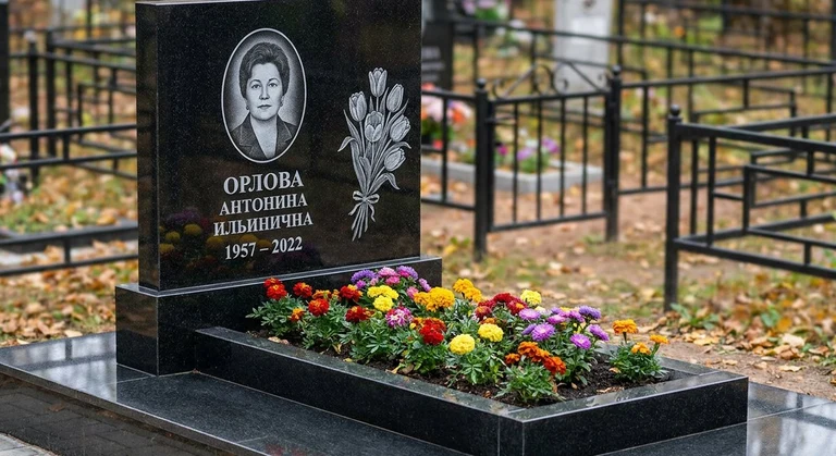 Гравировка тюльпанов на памятник в Оренбурге — пример работы на граните