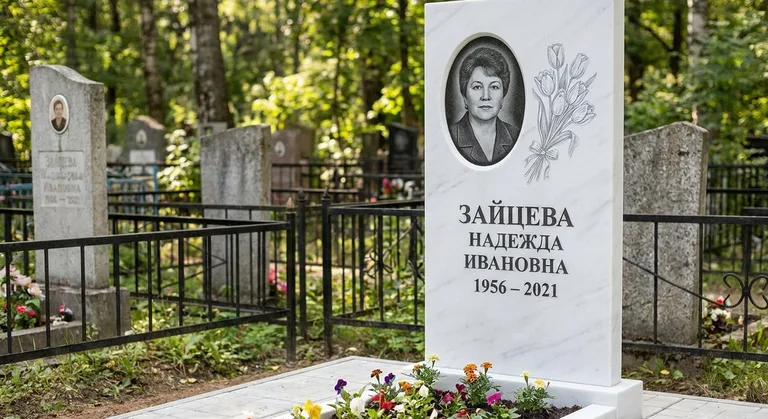 Памятник с гравировкой тюльпанов — выполненная работа «Зайцева» в Оренбурге
