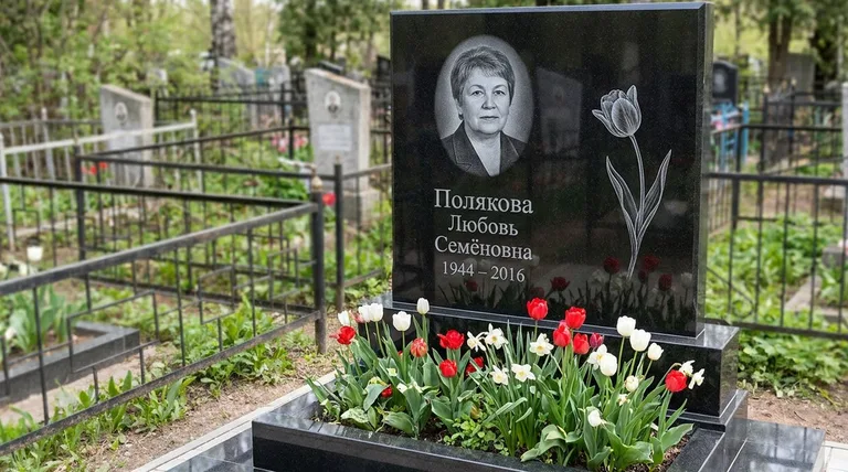 Памятник с гравировкой тюльпанов — выполненная работа «Полякова» в Оренбурге