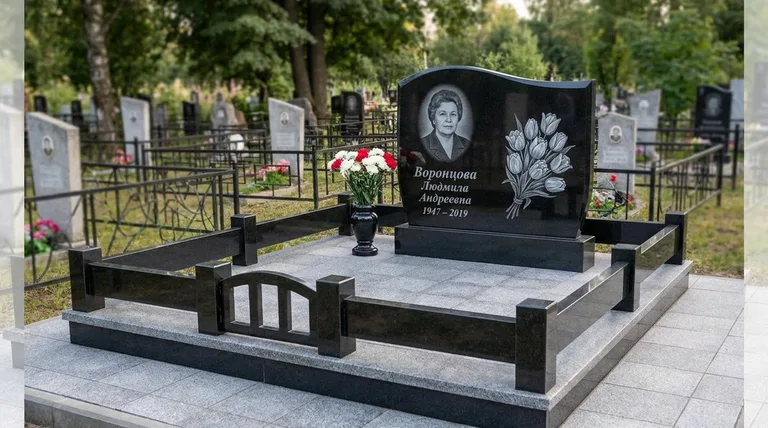 Памятник с гравировкой тюльпанов — выполненная работа «Воронцова» в Оренбурге