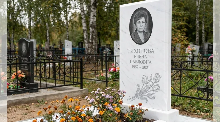 Памятник с гравировкой тюльпанов — выполненная работа «Тихонова» в Оренбурге
