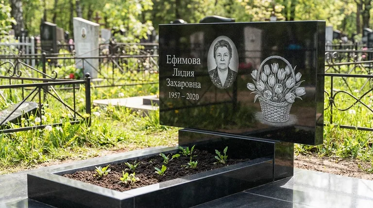 Памятник с гравировкой тюльпанов — выполненная работа «Ефимова» в Оренбурге