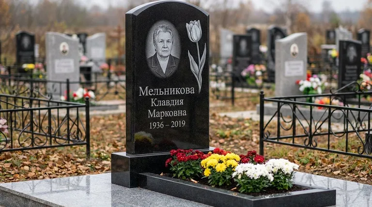 Памятник с гравировкой тюльпанов — выполненная работа «Мельникова» в Оренбурге