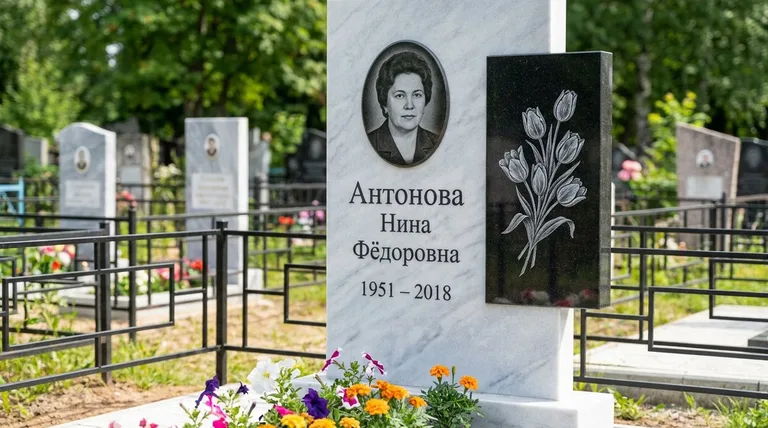 Памятник с гравировкой тюльпанов — выполненная работа «Антонова» в Оренбурге