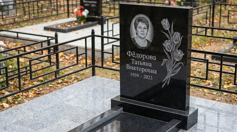 Памятник с гравировкой тюльпанов — выполненная работа «Фёдорова» в Оренбурге