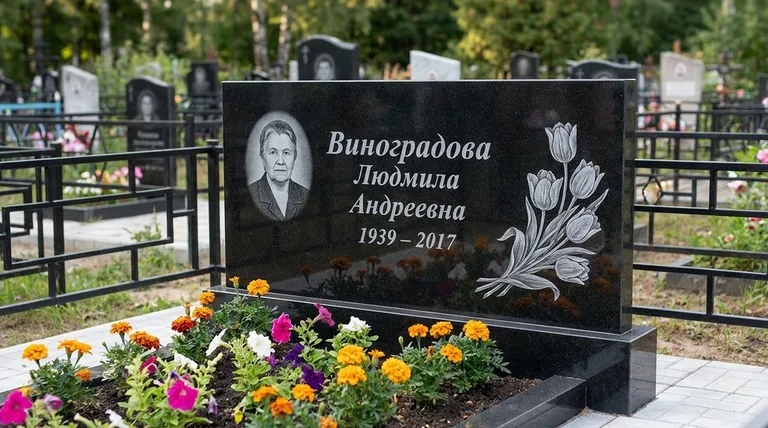 Памятник с гравировкой тюльпанов — выполненная работа «Виноградова» в Оренбурге
