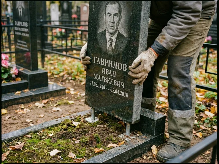 Демонтаж гранитного памятника (стелы) с могилы в Оренбурге