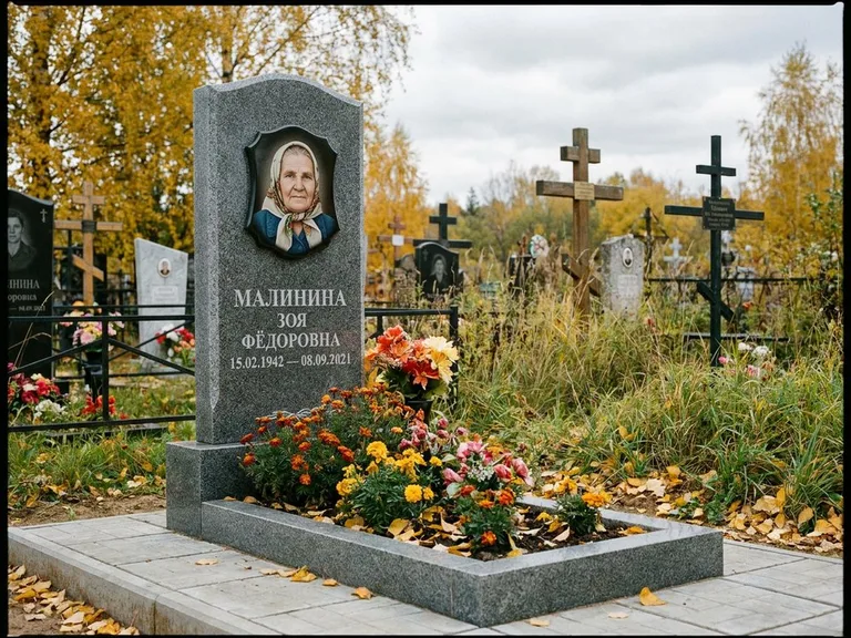 Чёрно-белый керамический портрет на памятнике в Оренбурге