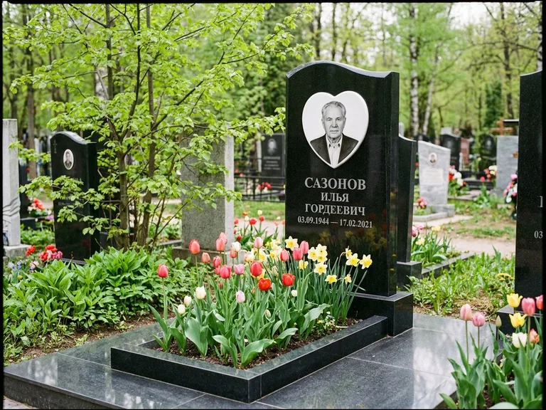 Цветной керамический портрет на памятнике в Оренбурге