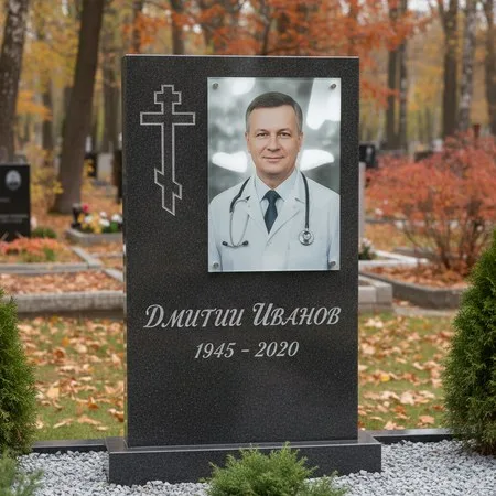 Портрет на стекле 180×240 мм на чёрной стеле в Оренбурге