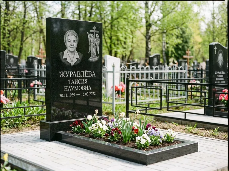 Памятник с гравировкой ангела — гравировка ангела с голубем по диагонали стелы, работа «Журавлёва» в Оренбурге
