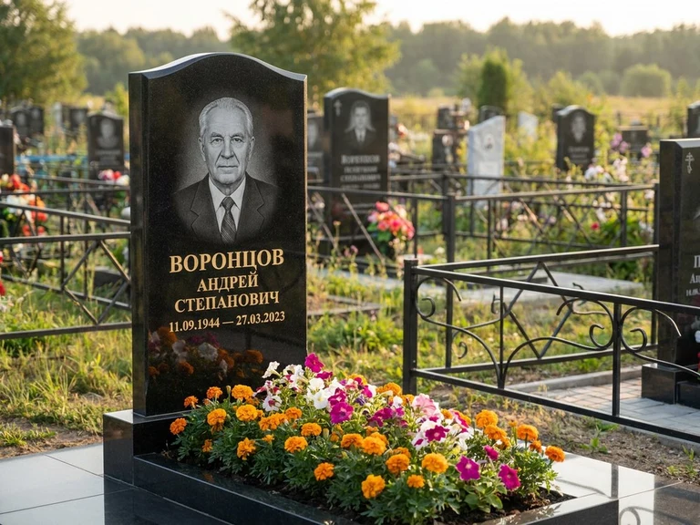 Гравировка фото на памятнике в Оренбурге — готовый гравированный портрет на чёрном граните
