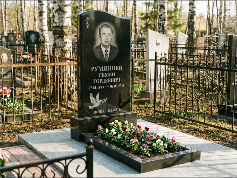 Памятник с гравировкой голубей — гравировка голубя с оливковой ветвью рядом с эпитафией, работа «Румянцев» в Оренбурге