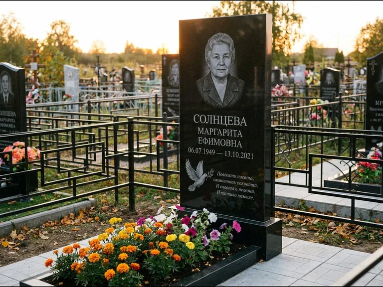 Памятник с гравировкой голубей — гравировка голубя с оливковой ветвью рядом с эпитафией, работа «Солнцева» в Оренбурге