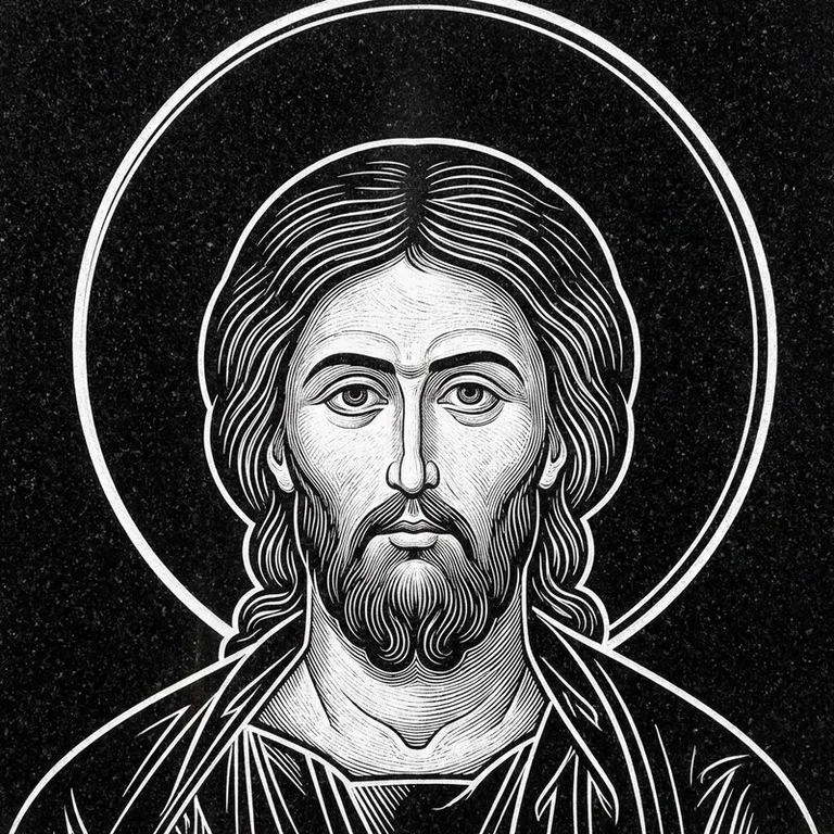 Эскиз иконы: Архангел Михаил — воинам и мужчинам, гравировка на памятник в Оренбурге