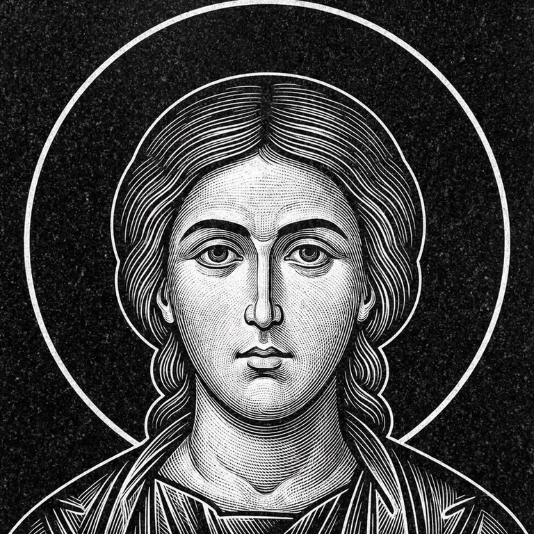 Эскиз иконы: Георгий Победоносец — воинам, гравировка на памятник в Оренбурге