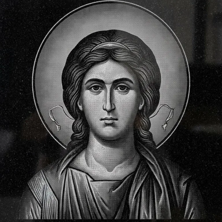 Эскиз иконы: Архангел Михаил (полутон) — образ архангела в полутонах, гравировка на памятник в Оренбурге