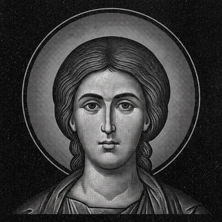Эскиз иконы: Георгий Победоносец (полутон) — воинский образ, гравировка на памятник в Оренбурге