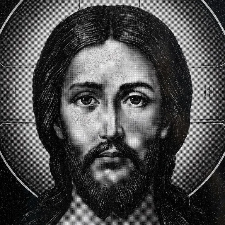 Эскиз иконы: Спас Вседержитель (полутон) — объёмный лик, светотень, гравировка на памятник в Оренбурге