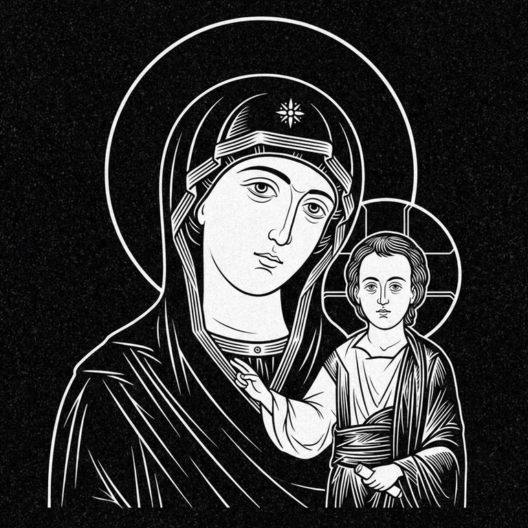 Эскиз иконы: «Утоли моя печали» — облегчение скорби, гравировка на памятник в Оренбурге