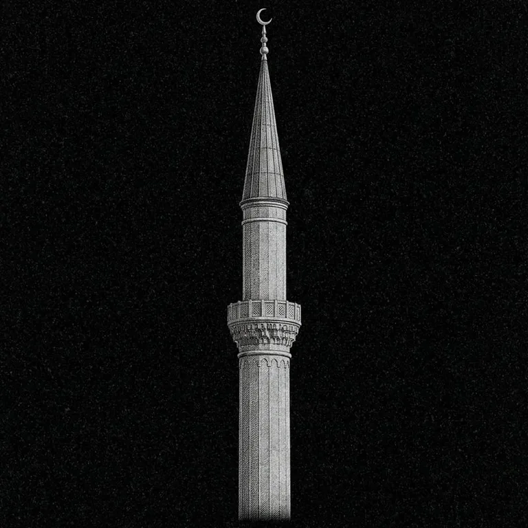 Эскиз: Минарет (фотореализм) — одиночный минарет с полумесяцем в Оренбурге