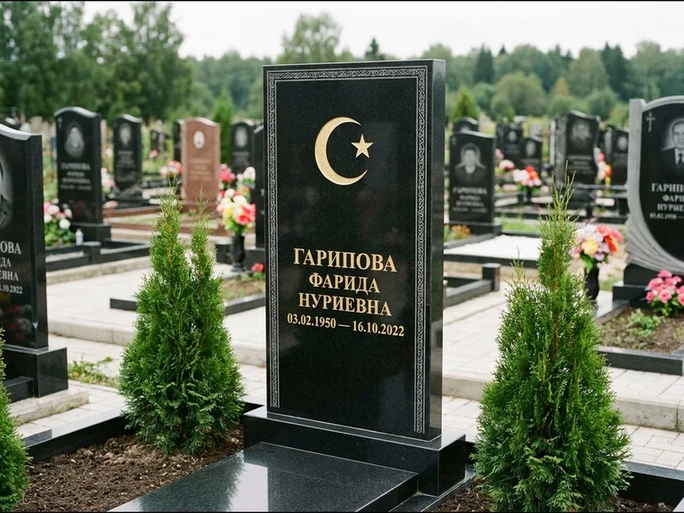 Памятник с гравировкой полумесяца — гравировка полумесяца, работа «Гарипова» в Оренбурге