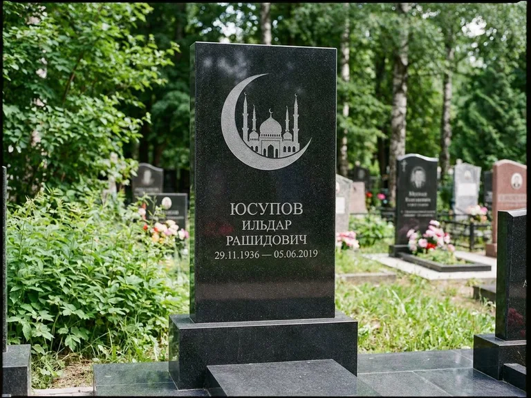 Памятник с гравировкой полумесяца — гравировка полумесяца, работа «Юсупов» в Оренбурге