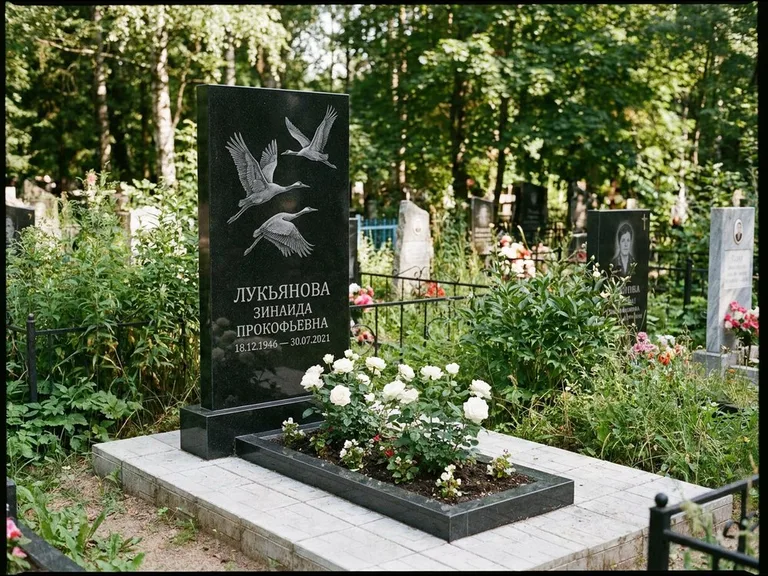 Памятник с гравировкой журавлей — гравировка журавлей, работа «Лукьянова» в Оренбурге