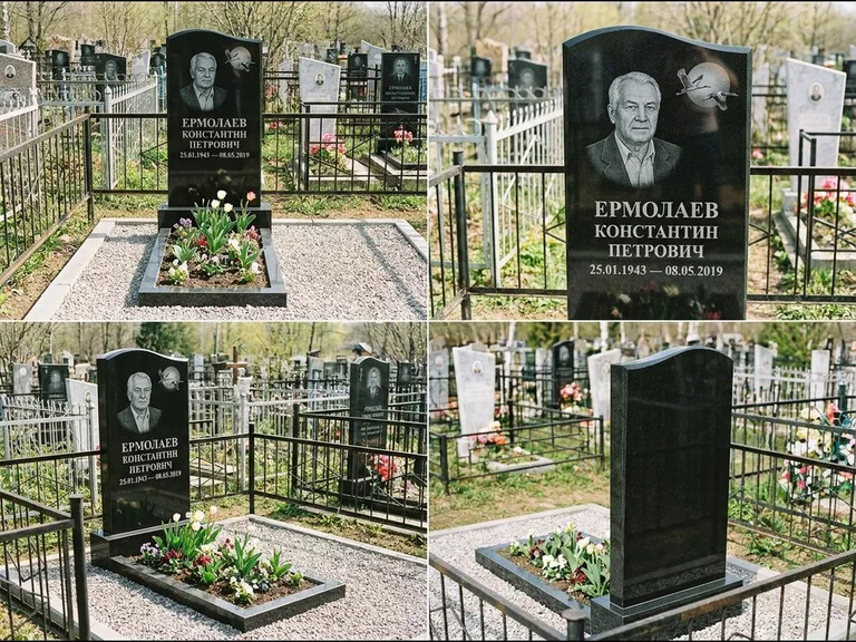 Памятник с гравировкой журавлей — гравировка клина журавлей на фоне солнечного диска, работа «Ермолаев» в Оренбурге