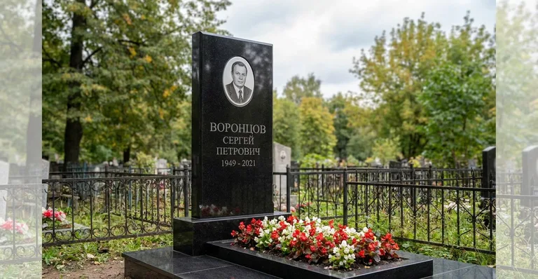 Гранитный памятник с портретом, Пример гранитного памятника работы мастерской «Мастер Каменев» для Иликовского кладбища