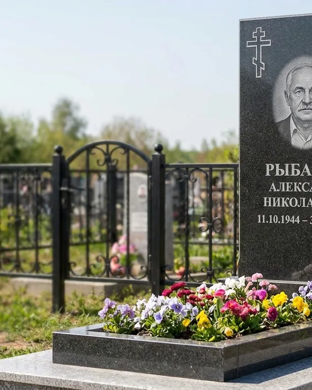 Двойной памятник под ключ с ярким цветником в Оренбурге