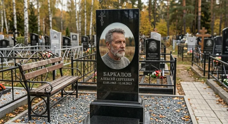 Овальный портрет на стекле на чёрной гранитной стеле в Оренбурге