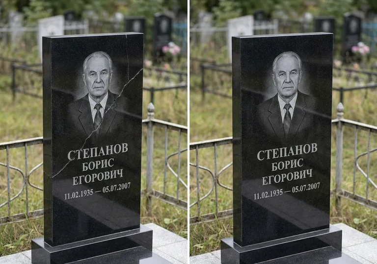 Восстановление надписи и портрета на памятнике: до и после в Оренбурге