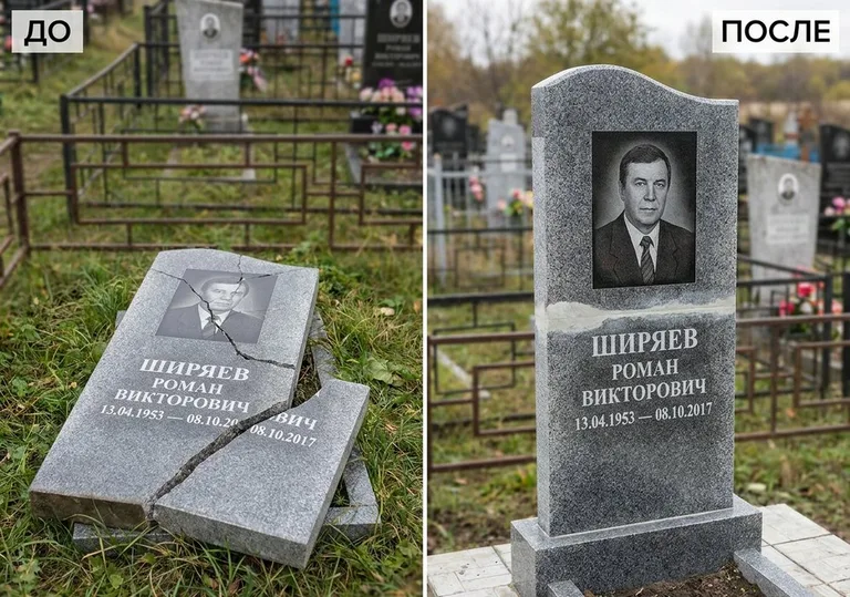 Обновление золочёных букв на граните: до и после в Оренбурге