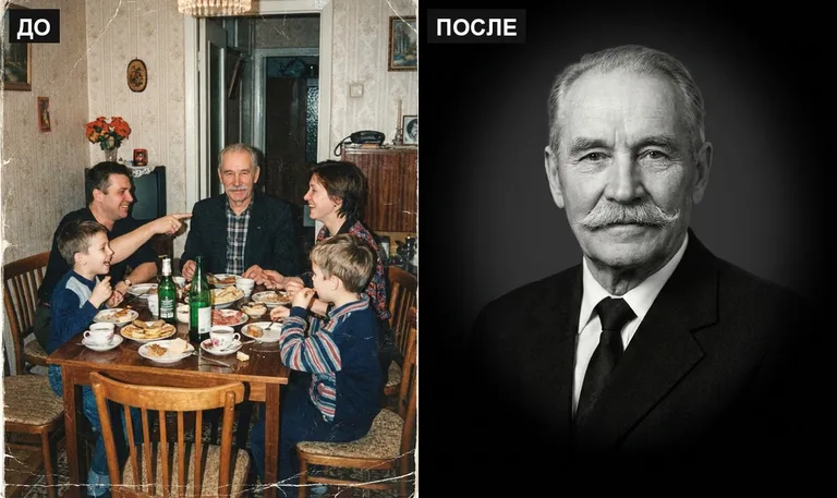 Ретушь фото на памятник — выделение из группового: до и после в Оренбурге