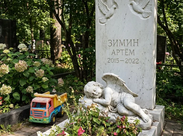 Спящий ангелочек на детском памятнике в Оренбурге
