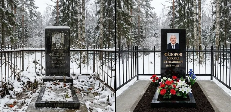 Диптих №20: тротуарная плитка вокруг памятника отмыта аппаратом высокого давления в Оренбурге