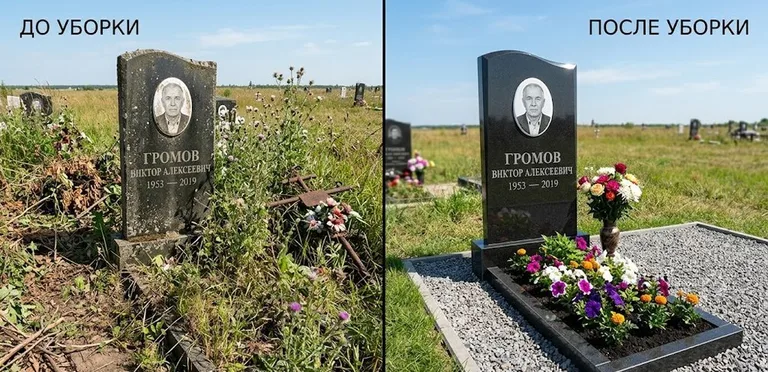 Уборка участка с обелиском до и после в Оренбурге