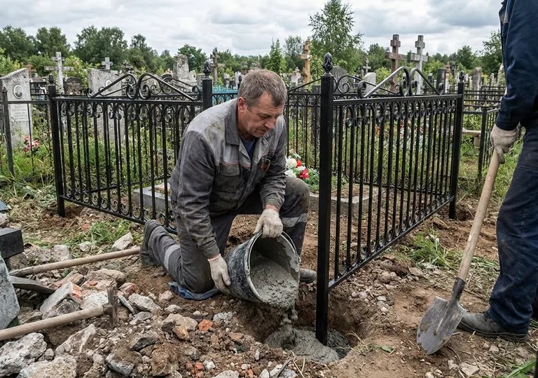 Установка ограды бетонированием ножек в грунт в Оренбурге