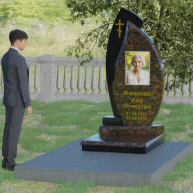 Комбинированный памятник с православным крестом - П004